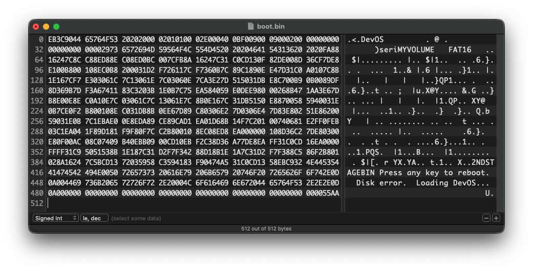 Binary file in hexadecimal